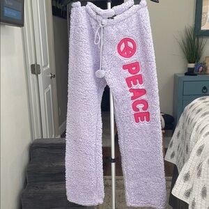Just Love Lavender Fleece Pajama Pants with Pink Peace Sign